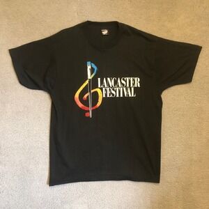 Vtg 90s Lancaster OH Festival Graphic Shirt XL Black Cotton Single Stitch Art